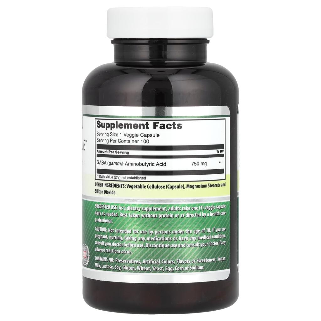 Gaba, 750Mg, 100 Veggie Capsules