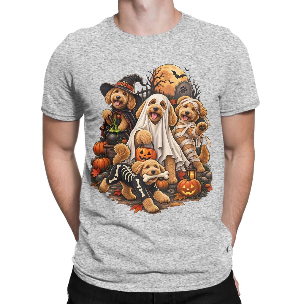 Dog Lover Funny 100 Cotton Tshirt Ghost Coffee Golden Doodle Dog Halloween Tops Tees For Unisex