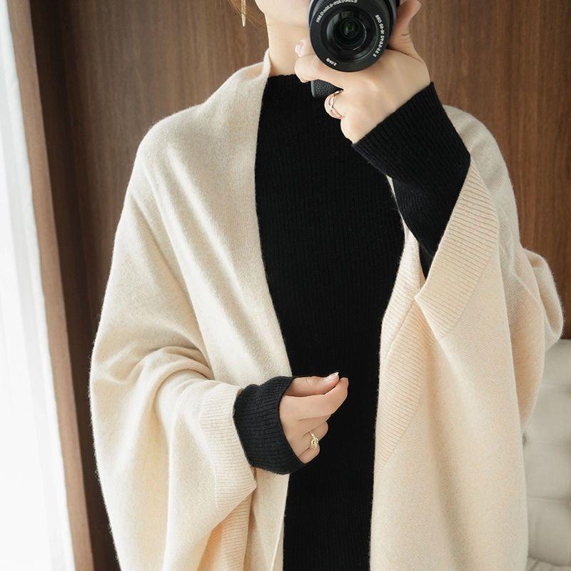 Women's Knitted Poncho Shawl Autumn Winter Knitted Cardigan Soft Warm Knitted Wool Poncho