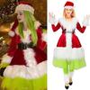 Christmas Dress for Women 2 Pcs Mrs. Claus Outfits And Hat Set Velvet Furry Santa Claus Costume for Xmas Holiday Party Cosplay