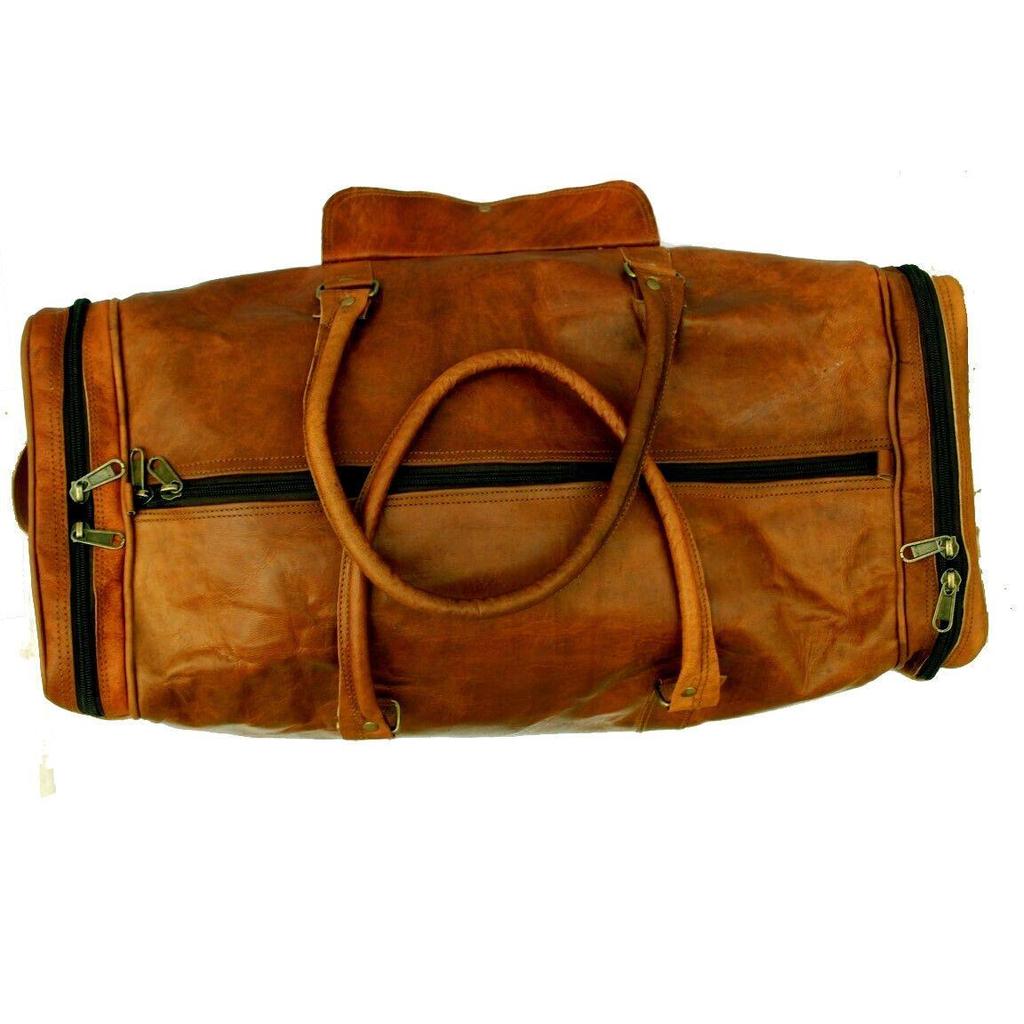 New Brown Men Goat Leather Travel Gym Bag Luggage Genuine Vintage Duffel Bag