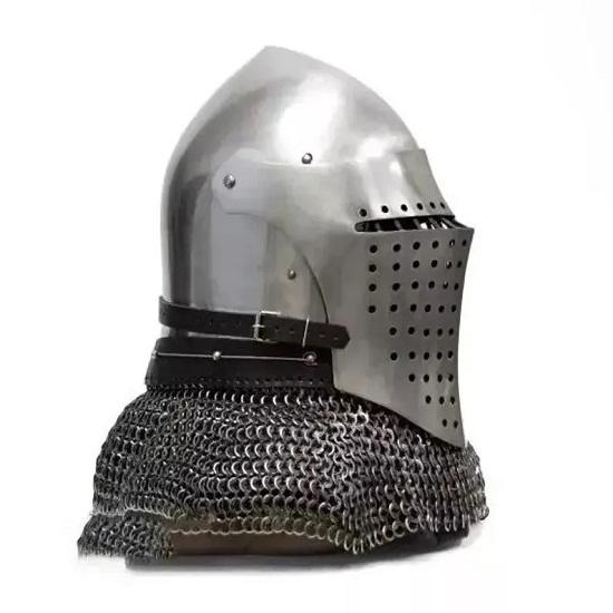 Bascinet Spoleto Helmet Armored Combat & Reenactment Helmet | LARP Battle Armor Helmet With Chainmail