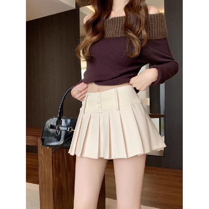 Vintage Patchwork Pleated Slim A-Line Skirt Women 2025 Spring New Korean High Waist Contrast Color Plaid Casual Mini Skirt