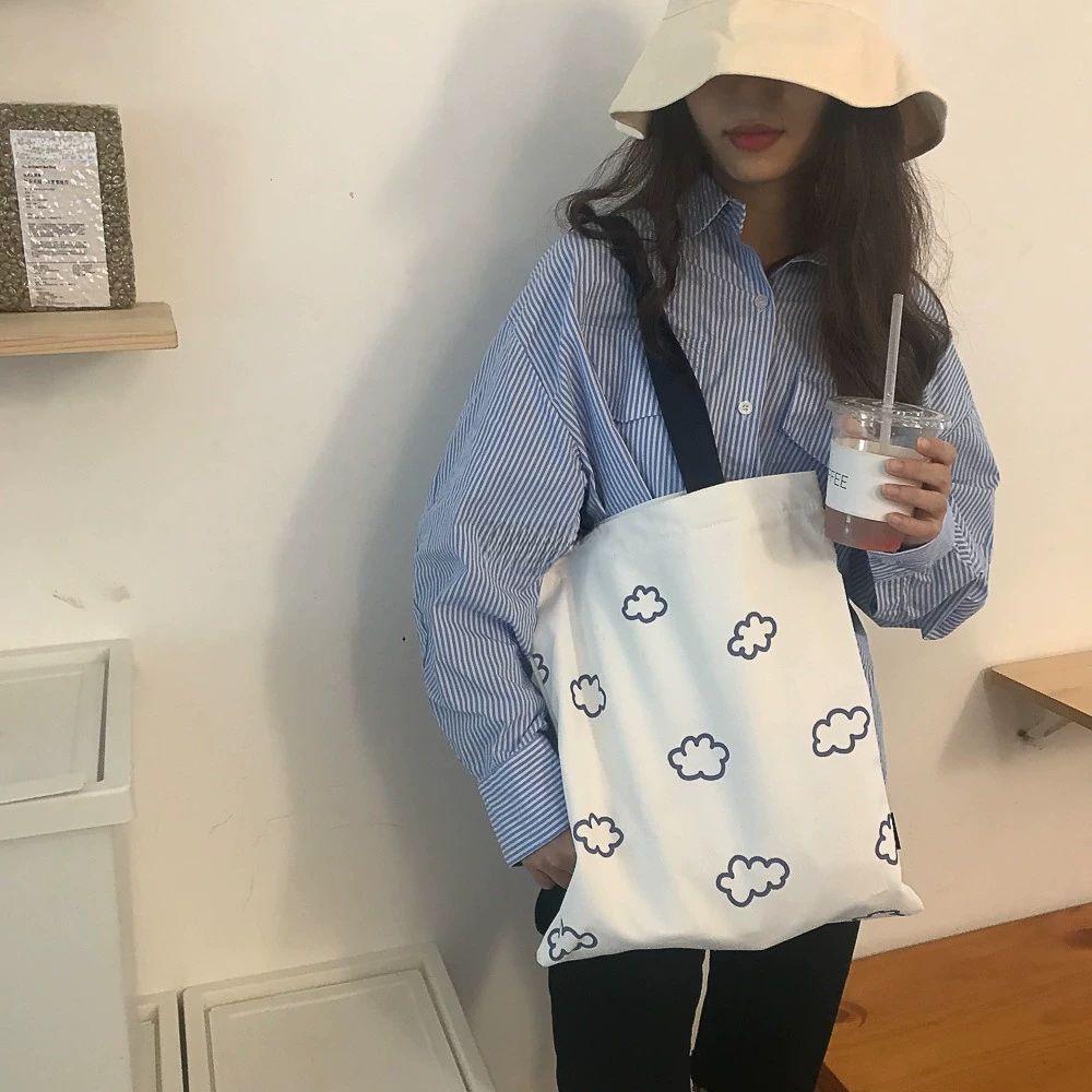 Сумка через плечо из холста в горошек — большая вместимость, экологичность, креативный дизайн для женщин