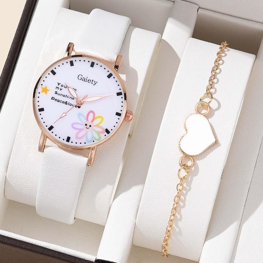 Gift Sets New Fashion Leather Strap Quartz Women's Watch Multi Butterfly Watch Set All-match Watch Set