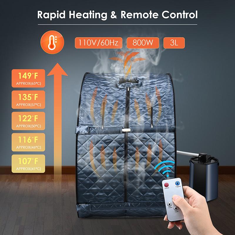 Складная легкая паровая сауна Портативная паровая сауна для домашнего спа Парогенератор мощностью 3 л и 800 Вт с защитной сумкой и стулом В комплект входит пульт дистанционного управления