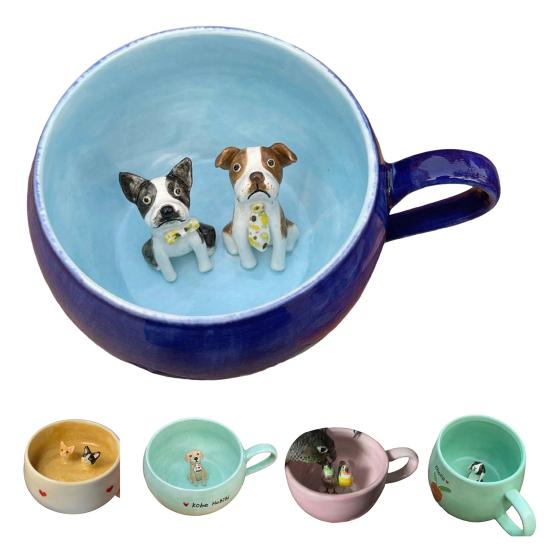 Керамическая кружка 350 мл с секретной 3D фигуркой животного ручной работы