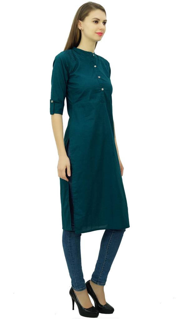 Phagun Cotton Plain Kurti Tunic Mandarin Collar Ethnic Casual Kurta Blouse
