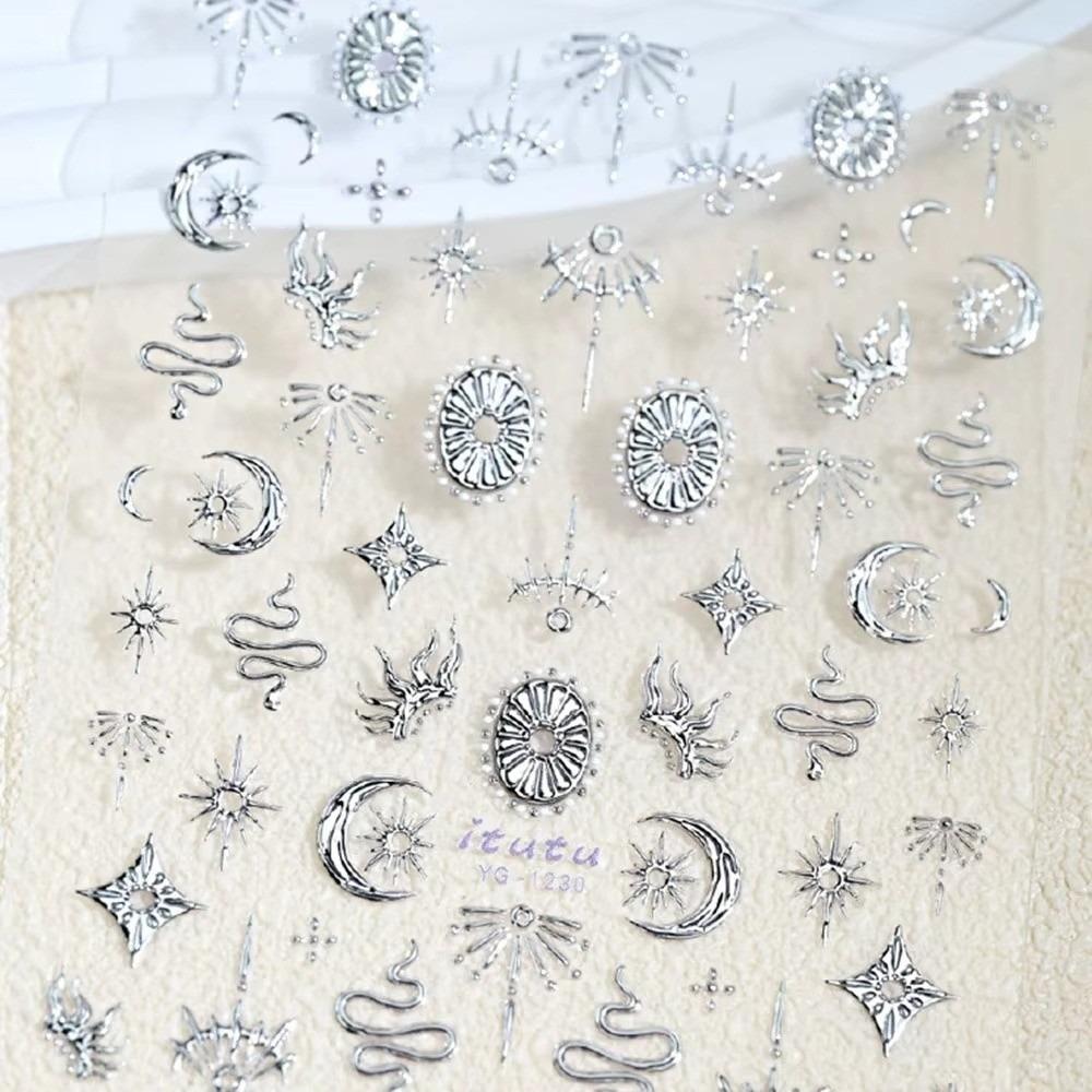 Bronzing Stars Moon Totem Nail Stickers Gold Silver Nail Decoation Decals DIY Nail Supplies