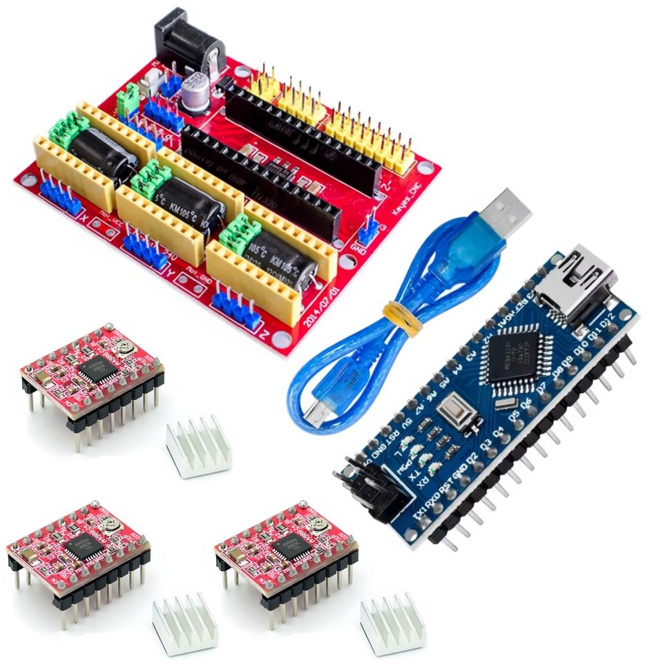 Станок для гравировки CNC Shield V4 3D-принтер + Nano 3.0 с USB-кабелем + 3 шт. Набор драйверов шаговых двигателей A4988 / DRV8825 Reprap для Arduino
