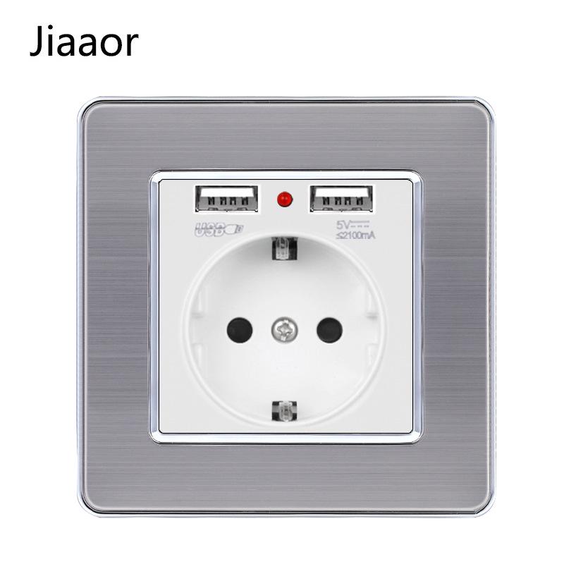 Европейский стандарт 86 тип Панель из нержавеющей стали для двойного выключателя и розетки с USB-C, Немецкий стиль, Встраиваемый настенный монтаж.
