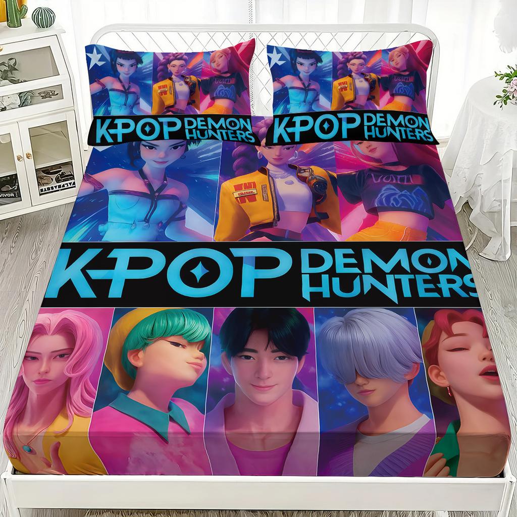 Saja Boys Team Fitted Sheet DemonHunters Print Coreless Fitted Sheet Set Multi Size Soft Bedspread Bedroom Bedding Decoration