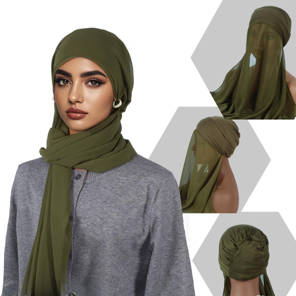 Рамадан Готовые Хиджабы Шифоновый Хиджаб Шарф с Джерси Шапочками Боннет Дизайн Бренда Мусульманский Шарф Женский Исламский Подхиджаб Хиджабы