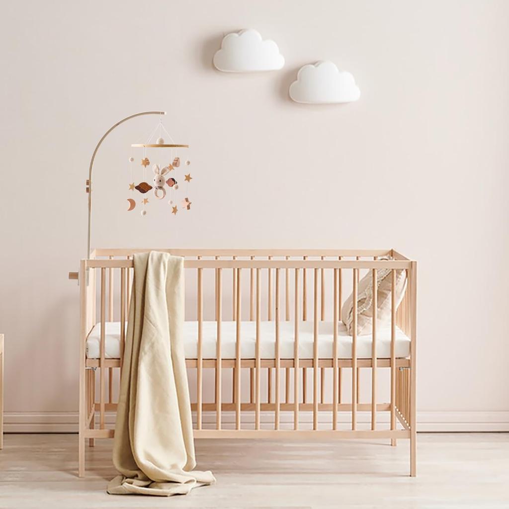 Сделайте Кровать Веселой Деревянной Мобильной Детской Новорожденной Легкой в Постельных Принадлежностях Для Интерьера Давайте Комплект Из 2-х Частей, Подлокотник, Игрушка, Установка, Спящая, Обучающая, [Кролик-Бежевый]