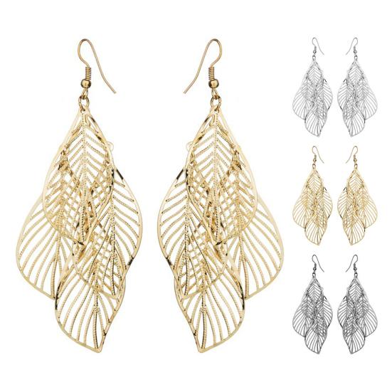 1 пара женских висячих сережек из нержавеющей стали, изысканные висячие формы с загнутыми краями в форме листа