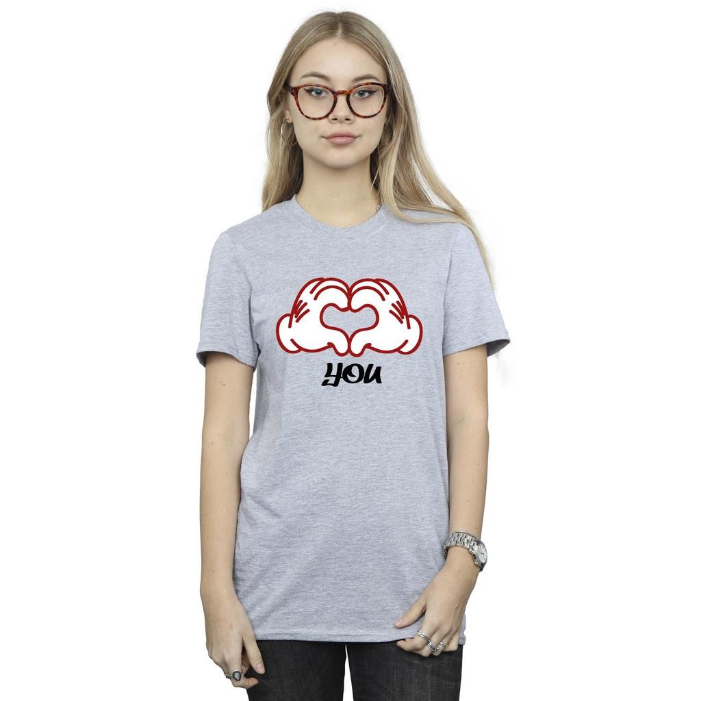 Disney Womens/Ladies Mickey Mouse Love You Hands Cotton Boyfriend T-Shirt