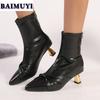 Pointed Toe Mid Heels Women Ankle Boots Sexy Shoes 2025 Trend Designer New Pleated Prom Chelsea Boots Punk Pumps Mujer Botas