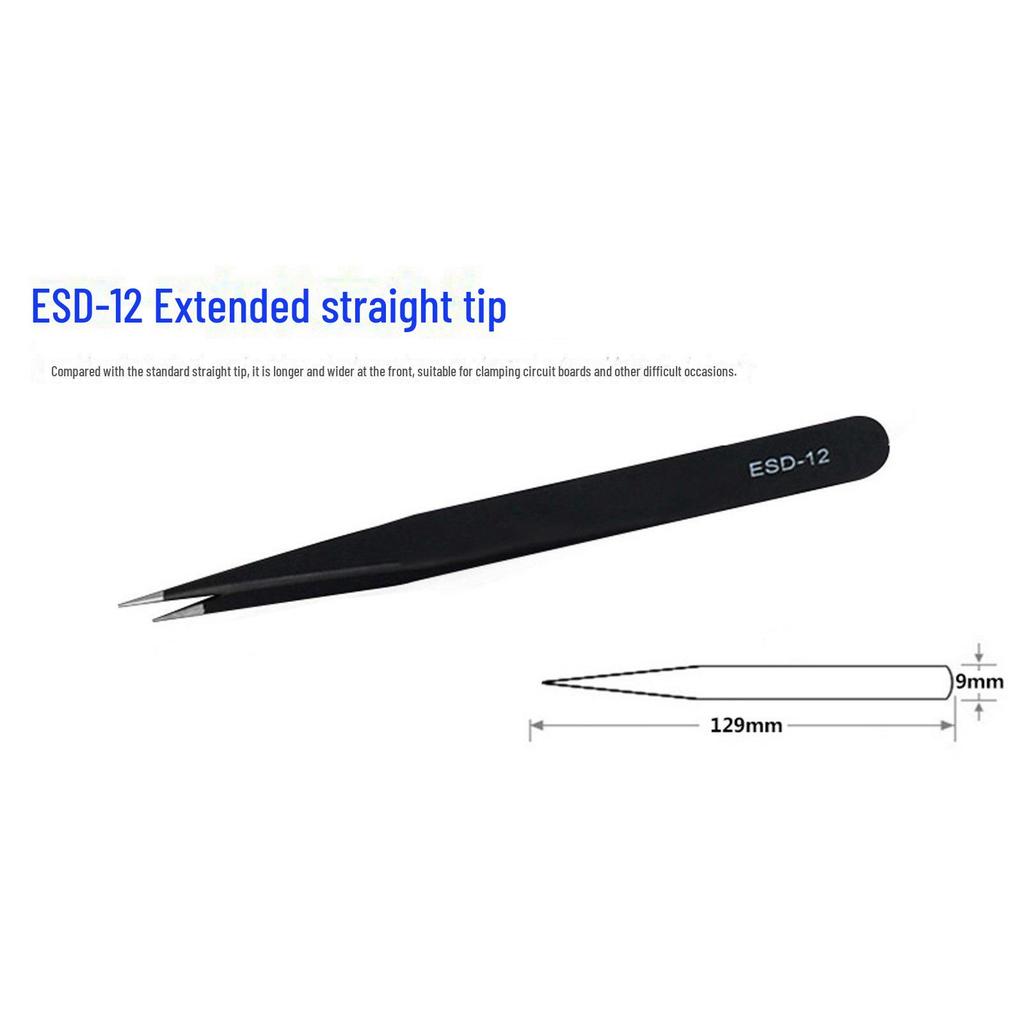 Набор из 6 прецизионных металлических пинцетов: Безопасный для электростатического разряда, острый, изогнутый, подходит для ремонта мобильных устройств, выщипывания волос, пересадки ресниц и бровей, с сумкой для переноски.