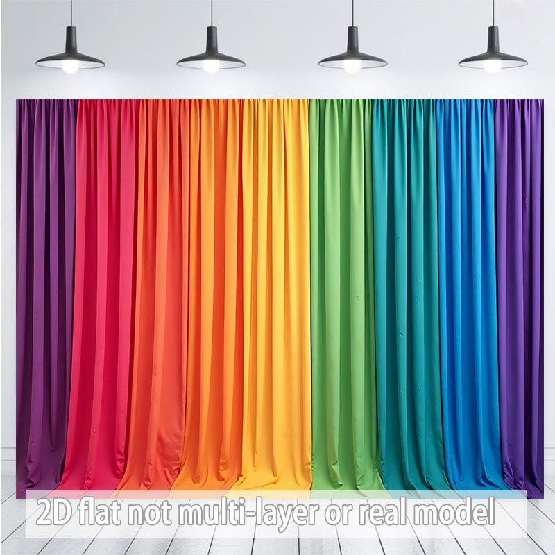 2D Plane - A single 2D plane banner with a set of brightly colored rainbow-colored curtains decorating it.