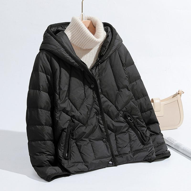 Down Jacket Women's Short Hooded Korean White Duck Down Loose Casual Warm Jacket