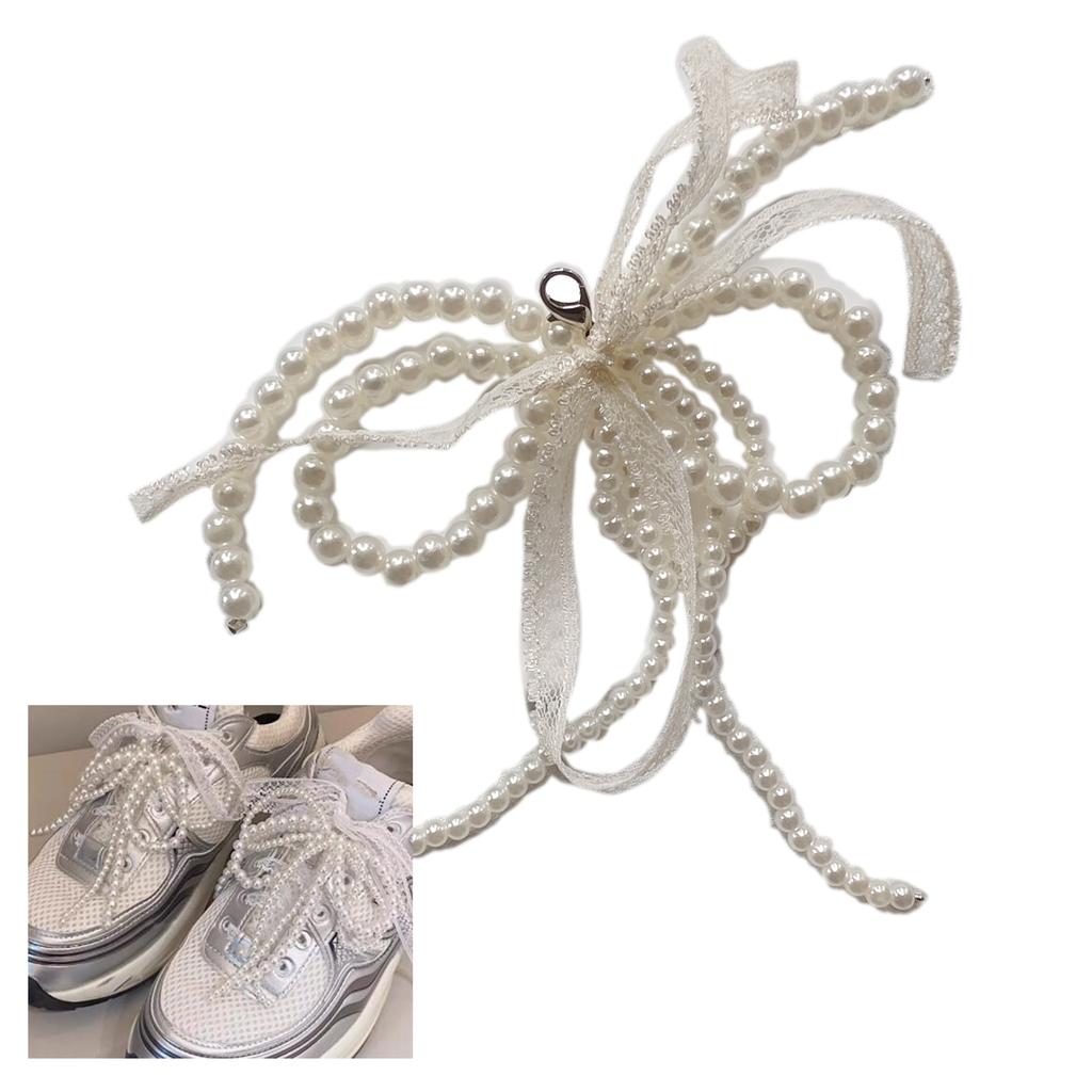 Pearl Bowknot Shoe Buckle Ornament Sweet Lace Bows Charm Keychain for Jewelry Making Phone Pendant Handbag Shoe Decors