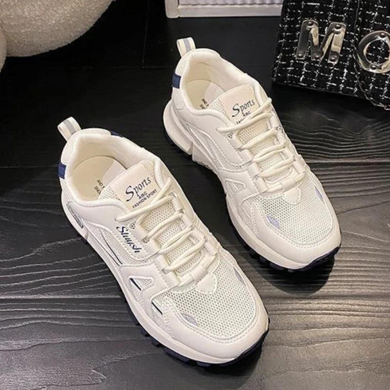 Модные кроссовки женские сетчатые дышащие прогулочные туфли на плоской подошве женские спортивные вулканизированные туфли белые zapatillas mujer обувь