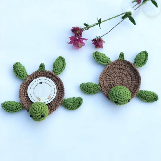 Cute Handmade Crochet Anti-scald Decorative Sheep Flower Turtle Shape Mug Coaster Household Stuffs Mug Rug