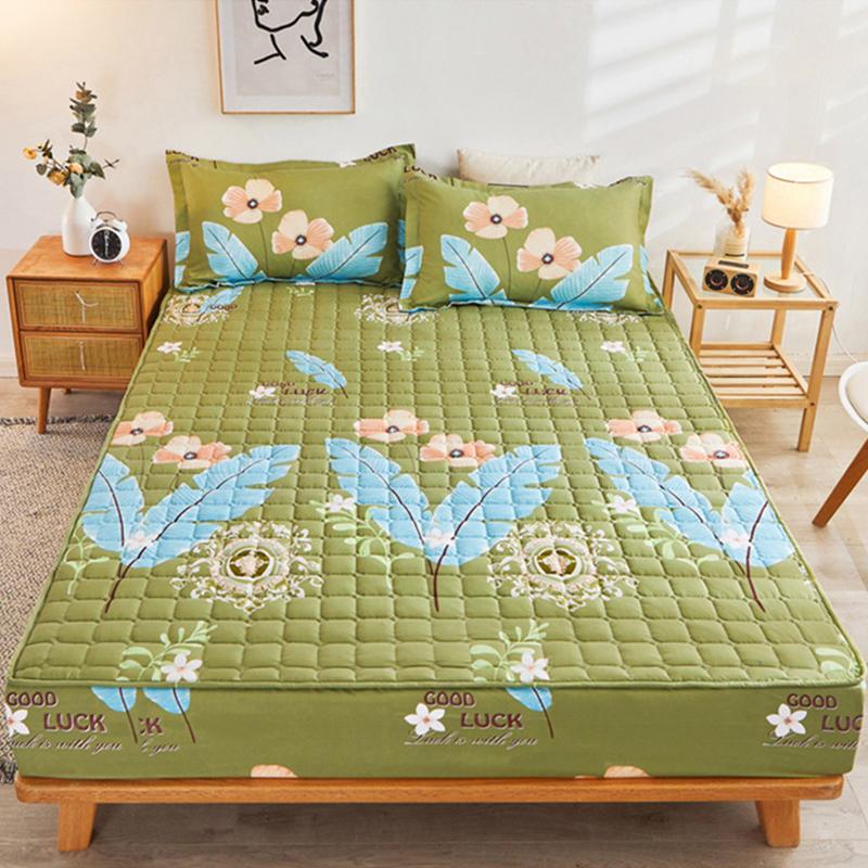 Thicken Quilted Bedspread Elastic Sheets Cotton Soft Bedding Sheet Mattress Cover Non-slip Sheet Dust Cover Fitted Sheet Mattress Topper