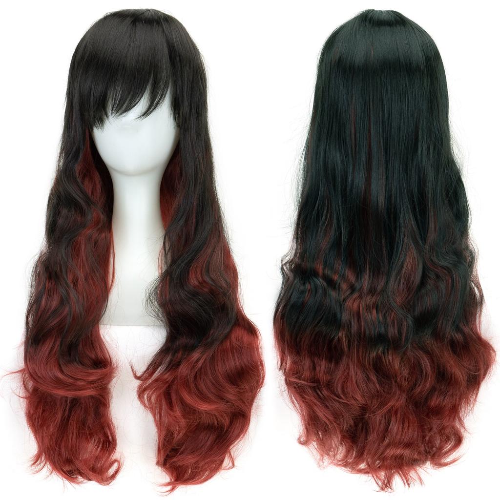28-дюймовые аниме-парики, длинные синтетические волосы, парики для женщин, термостойкое волокно, волосы для вечеринок, красные, черные, белые, радужные волосы, парик для косплея