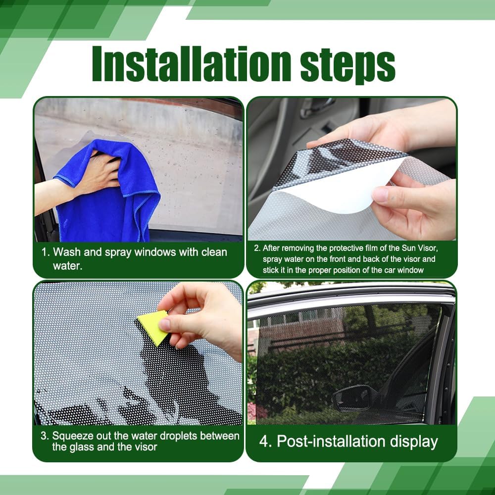 4PCS Car Side Window Sunshade, Static Cling Auto Shade Sticker To Block Sun Glare Heat UV Rays, Reuseable Washable Sun Shade Films, Universal Car