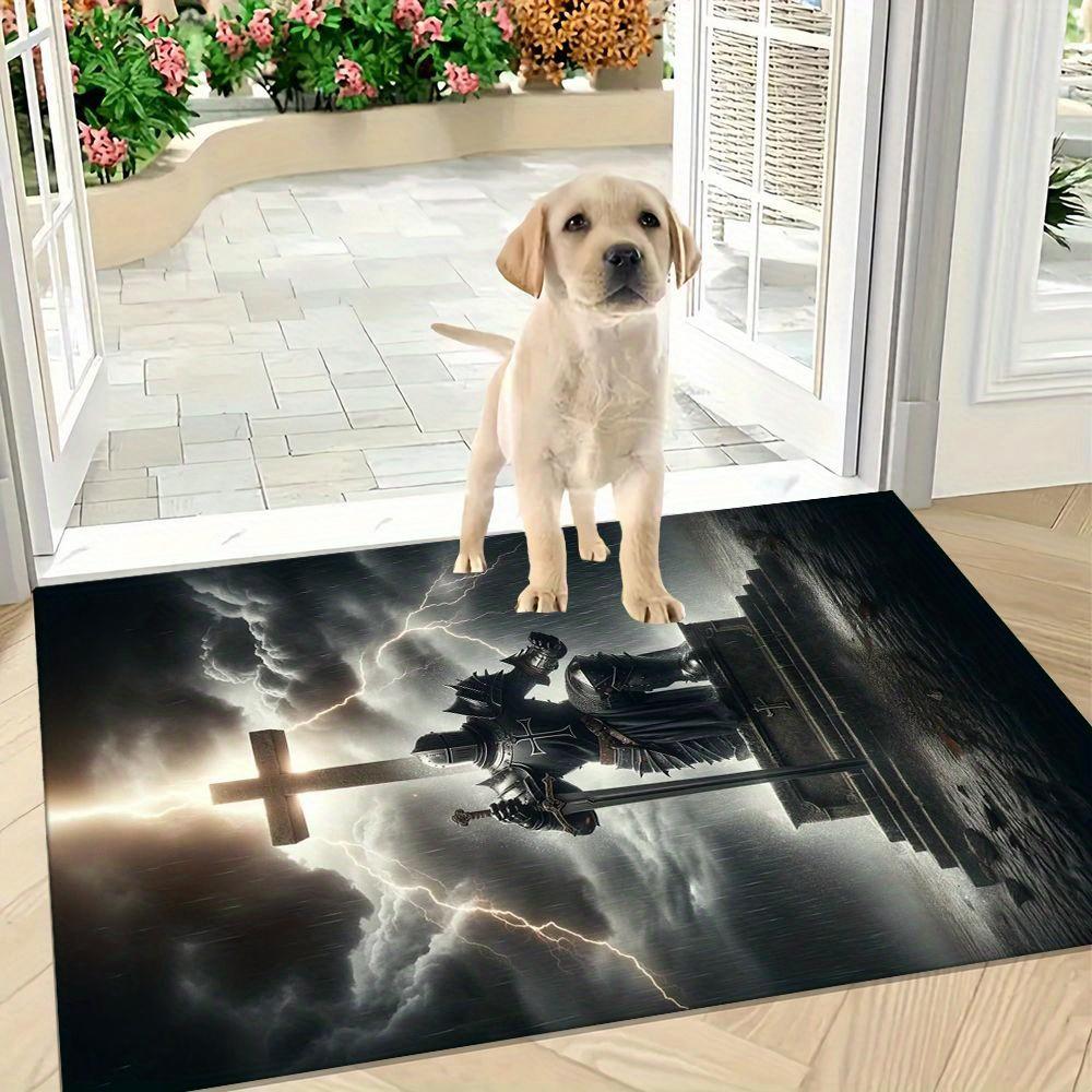 1pc Templar‑Knight‑Cross Print Area Rug, Washable Durable Floor Mat for Entryway, Office, Living Room, Bedroom, Gaming Area