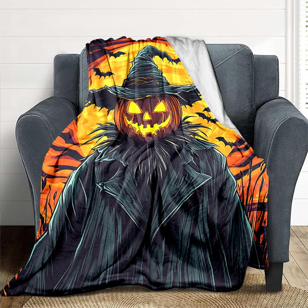 1pc Pumpkin Witch Blanket Lightweight Flannel Blanket Throw Blanket For Sofa, Bed, Travel, Camping, Livingroom, Office, Couch, Chair, And Bed yy251015