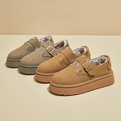 Женские зимние ботинки на толстой платформе, нескользящие короткие ботинки из искусственной замши с подкладкой из искусственного меха, теплые и удобные, пушистые, для ходьбы для женщин