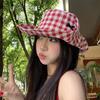 Versatile Hiking Fisherman Hat Sun Protection Bow Bucket Hat Cute Plaid Hiking Cap  Outdoor
