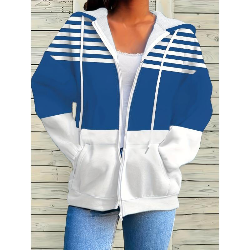Женские толстовки Простой градиентный принт Длинные рукава Толстовка на молнии Осень Повседневный дизайн со шнурком Модная женская толстовка