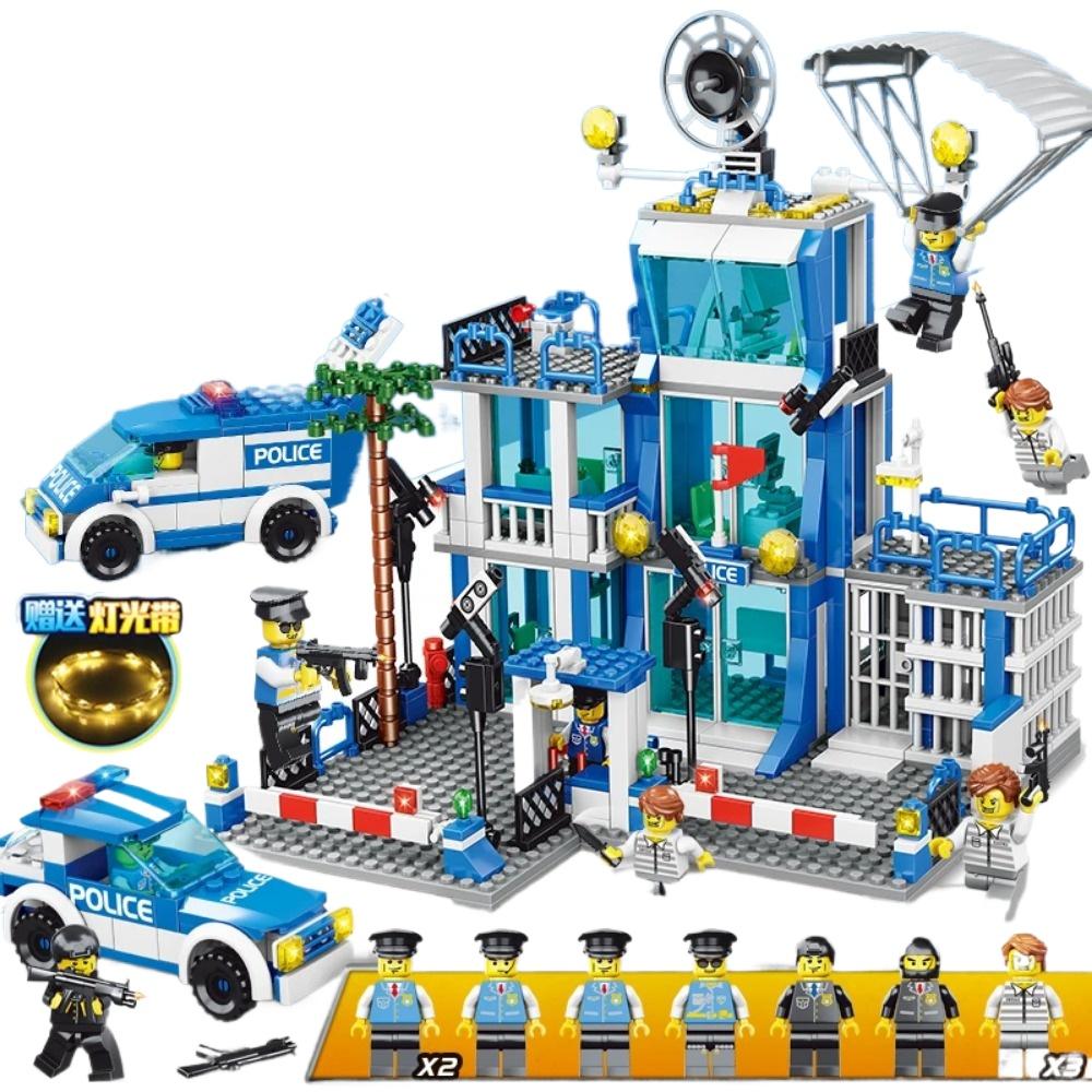 SWAT Полицейский участок Военный Город Модель Набор Тюремная Машина Полицейский Лодка Фигурки Модель Строительные Блоки DIY Игрушка для Детей Мальчиков Подарок