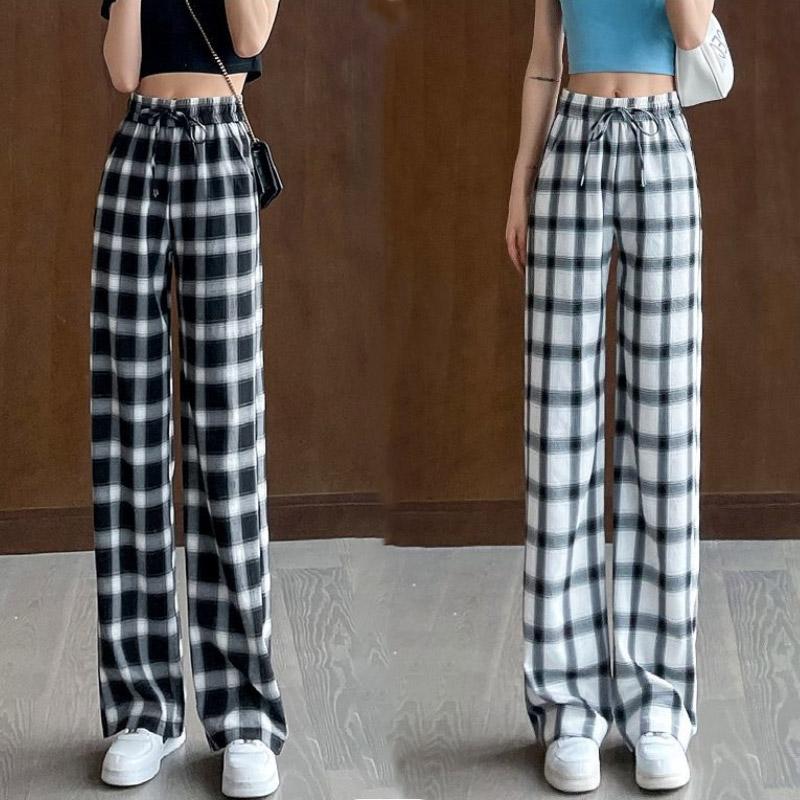 Летние спортивные штаны женские черно-белые брюки в клетку женская мода винтажные мешковатые тонкие брюки женская повседневная одежда