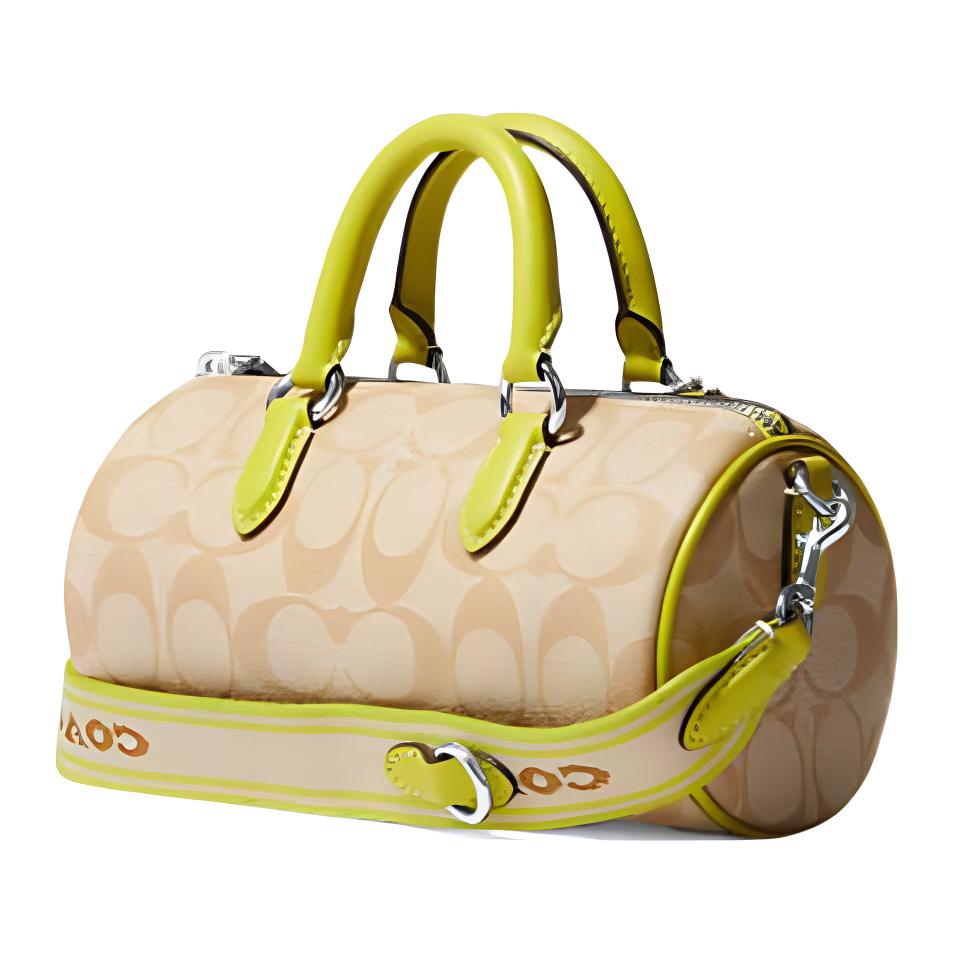 New COACH Lacey Coated Canvas With Leather Handbag Trumpets Women's Brown & Yellow CB874-SVVRE