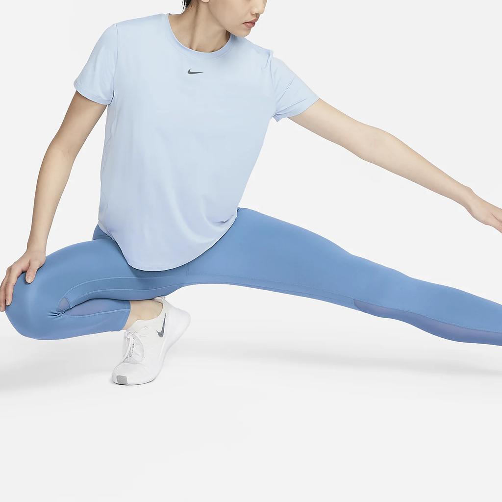 Nike Solid Color Crew Neck Casual Short Sleeve T-Shirt Women Tops Light-Blue FN2799-440