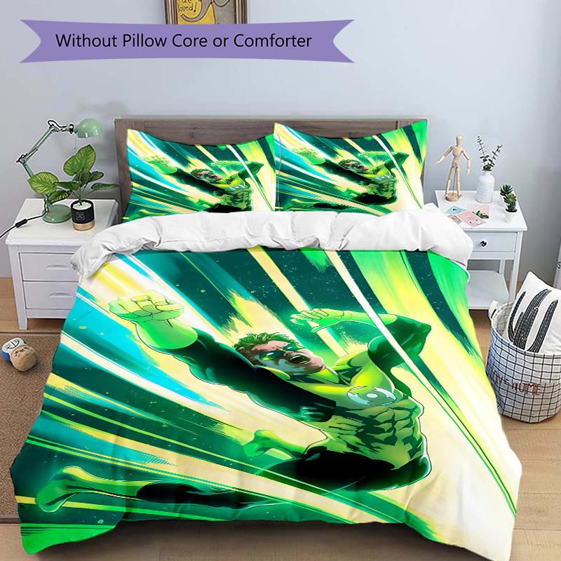 3pcs Green Lantern Ring Cover Set,Soft Comfortable Duvet Cover,Guest Room (1*Duvet Cover + 2*Pillowcases, Without Core) yy251024066