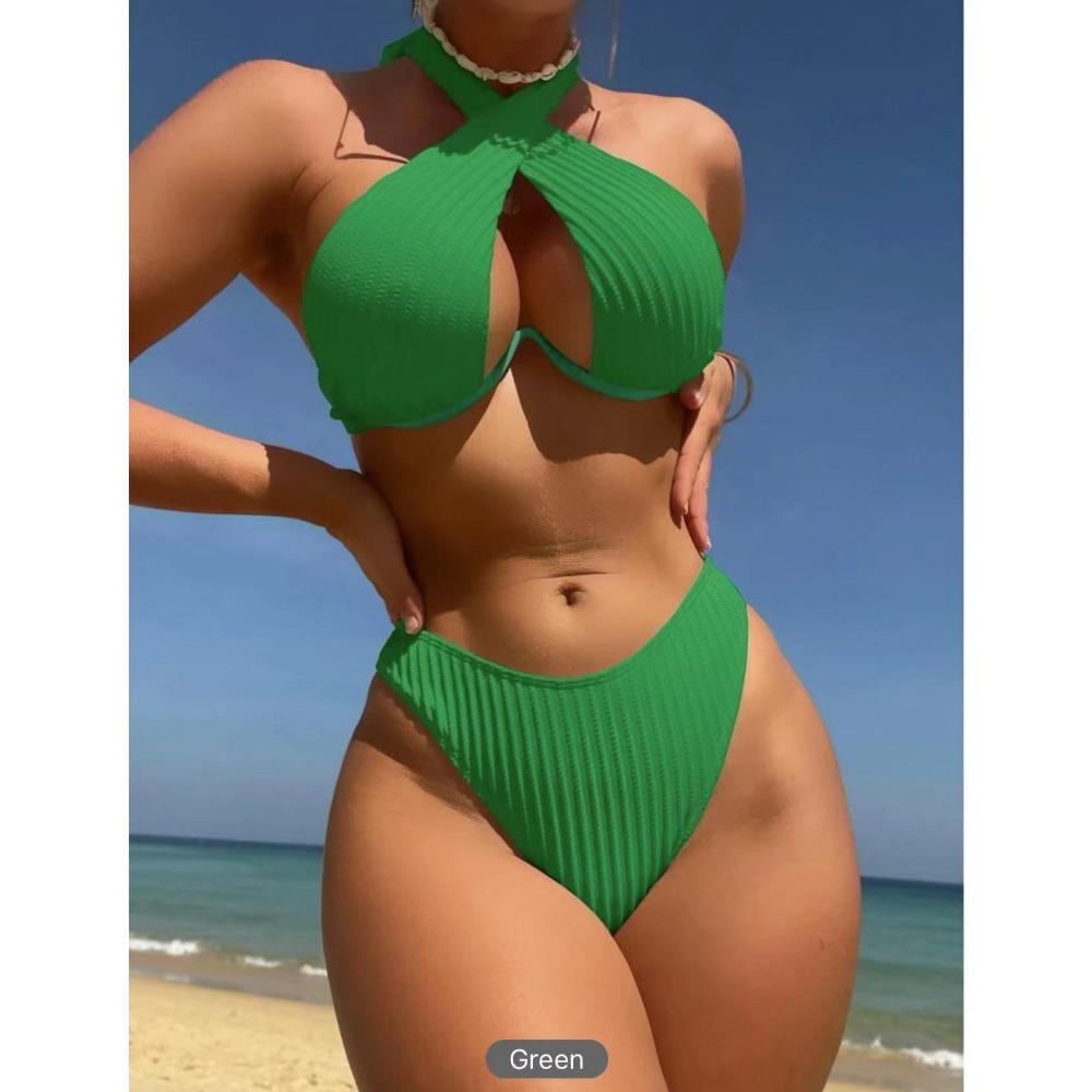 Solid Color Multi-color Sexy Bikini European and American Straps Split Swimsuit Set
