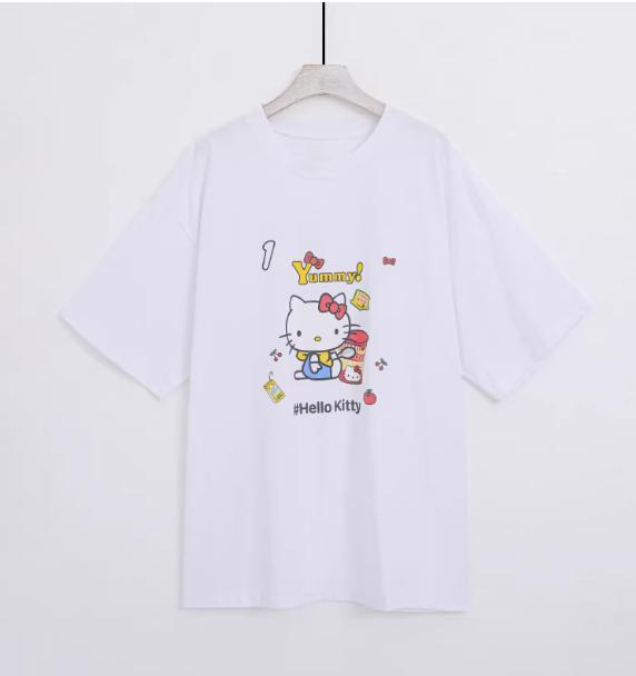 Лето 2026 Sanrio Комикс Форма Hello Kitty Изображение 100% Хлопок Повседневная Футболка Девочки Родитель-Ребенок Топ Повседневная Одежда Y2k