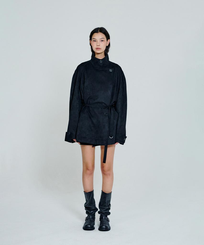 The Aétut Suede Belted Trench Jacket_Black