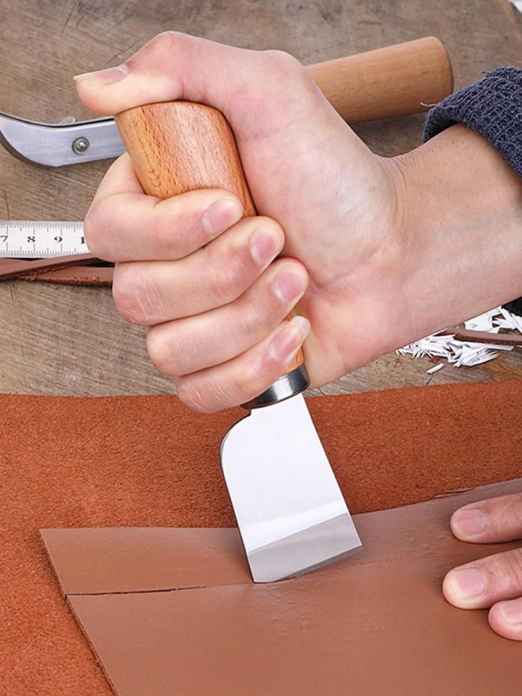 DIY Sharp Leather Skiving Knife Cutting Knife Tools DIY Leather Craft Safety Leather Cutting Knife with Wooden Handle Tool