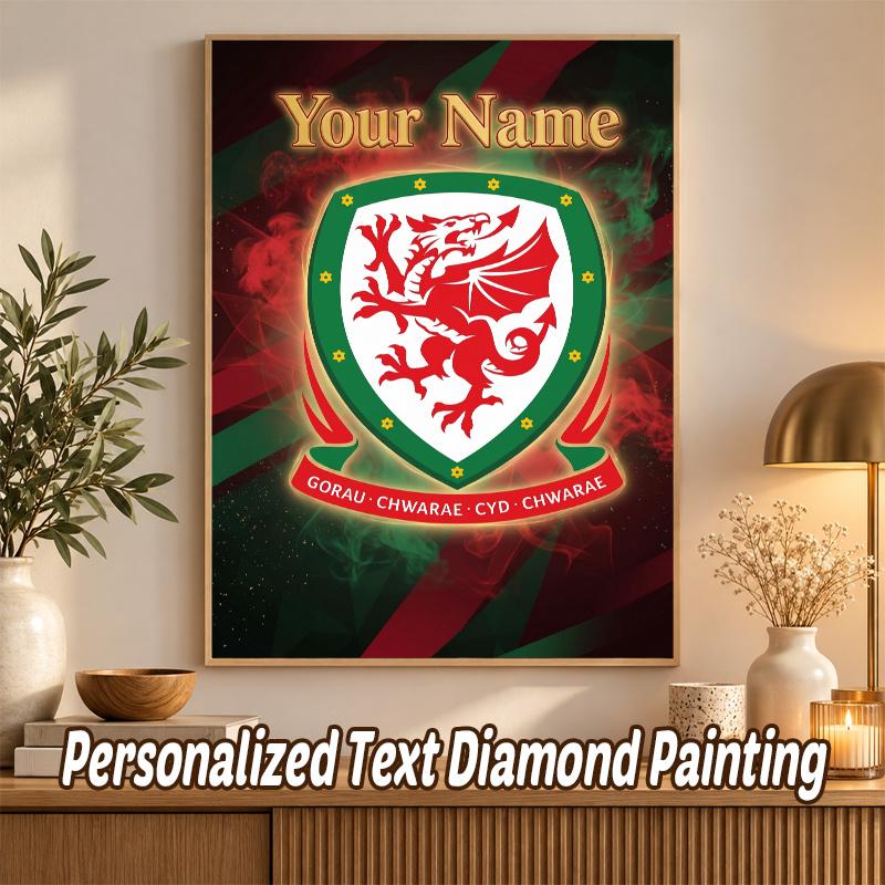 Wales Rugby Custom Name Text 5D Diamond Painting Kit DIY Full Drill Diamond Art Decoration