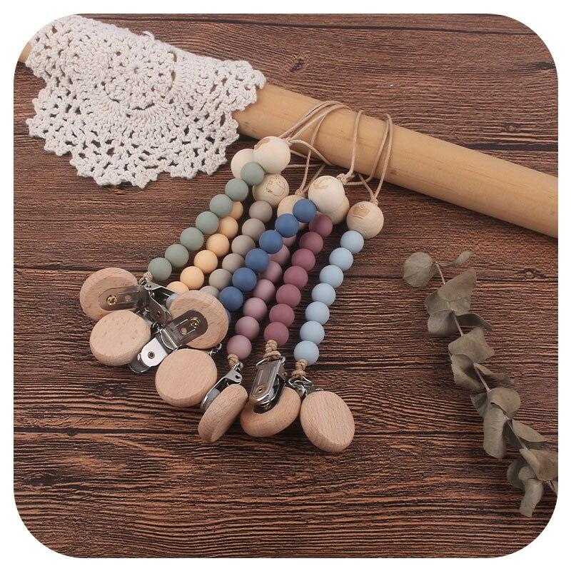 New Baby Beech Wood Pacifier Clips Molar Toy Pacifier Chain Anti-drop Chain Baby Boy Girl Gift Baby Nipple Accessories