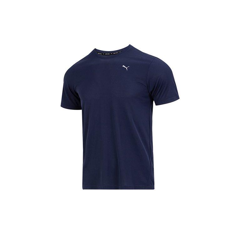 Puma Сплошной цвет с логотипом и принтом, свободная футболка с коротким рукавом и круглым вырезом, мужские топы, синий 520759-06