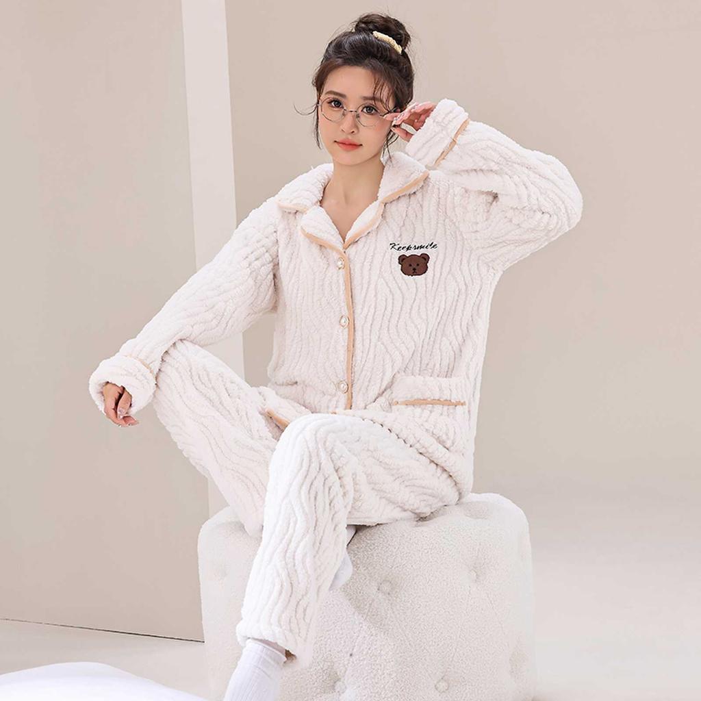 Осенне-зимняя коралловая бархатная пижама, новый кашемировый и толстый теплый двусторонний бархатный комплект, маленькая домашняя одежда с ароматным ветром, которую можно носить на улице