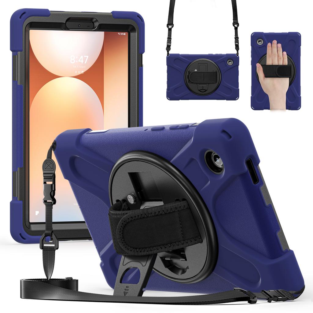 Kickstand Case for Samsung Galaxy Tab A11 2025 8.7 Inch SM-X133 SM-X135 360 Rotating 3-Layers Hybrid Cover with Shoulder Strap