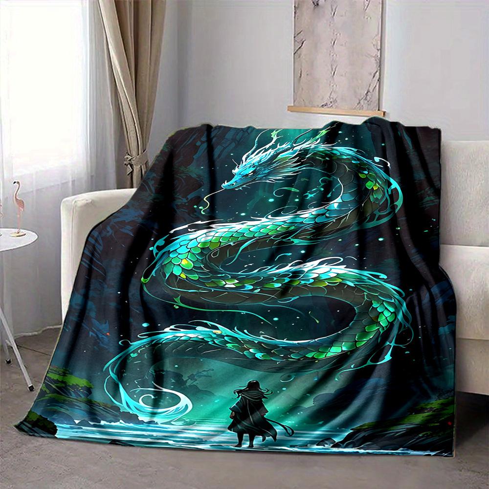 1pc Dragon Fantasy Lightweight Flannel Blanket, Comfortable and Warm Blanket, for Office and Camping Sofa Bed, Livingroom087